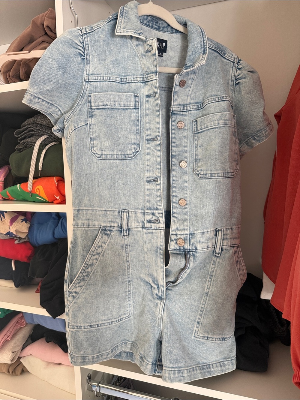 GAP Light Blue Denim Short Sleeve Romper